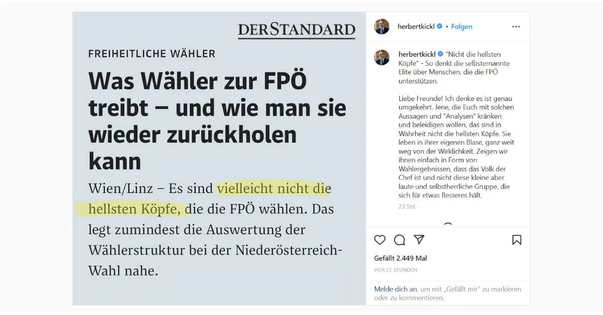 Standard beschimpft FPÖ-Wähler nach NÖ-Wahl